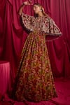 TYOHAR_Maroon Pure Crepe Printed Floral Lakisha Anarkali And Embroidered Set _Online_at_Aza_Fashions