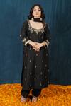 Buy_Saubhagya_Black Silk, Chiffon Crystals, Cut Work, Sequins, Floral Placement Kurta Set _at_Aza_Fashions