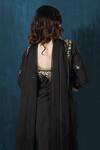 Shop_Saubhagya_Black Silk, Chiffon Crystals, Cut Work, Sequins, Floral Placement Kurta Set _at_Aza_Fashions