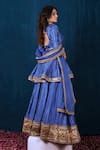 Shop_SAUBHAGYA_Blue Peplum Top And Skirt Milan Tafta Silk Embroidery Gota Patti Neckline Set_at_Aza_Fashions