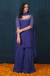 Buy_Saubhagya_Blue Kurta Silk Embroidery Sequin Scoop Neck Sleeve Set _at_Aza_Fashions