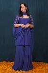 Saubhagya_Blue Kurta Silk Embroidery Sequin Scoop Neck Sleeve Set _Online_at_Aza_Fashions