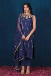 Buy_Saubhagya_Blue Silk, Organza Cut Work, Sequins Round Neck Moti Embroidered Kurta Set _at_Aza_Fashions