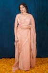Buy_Saubhagya_Pink , Organza Sequins, Beads, Cut Floral Embroidered Saree With Blouse _at_Aza_Fashions