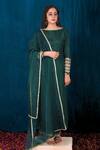 Buy_Saubhagya_Green Organza, Silk Embroidery Boat Neck Scallop Neckline Anarkali Set _at_Aza_Fashions