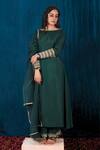Saubhagya_Green Organza, Silk Embroidery Boat Neck Scallop Neckline Anarkali Set _Online_at_Aza_Fashions
