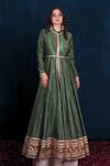 Buy_Saubhagya_Green Silk, Organza, Microfiber Embroidery, Gota Patti, Border Anarkali Set _at_Aza_Fashions