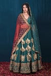 Saubhagya_Green Silk, Organza Sequins, Cut Work, Zari Embroidered Raw Bridal Lehenga Set _Online_at_Aza_Fashions