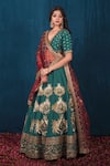 Shop_Saubhagya_Green Silk, Organza Sequins, Cut Work, Zari Embroidered Raw Bridal Lehenga Set _Online_at_Aza_Fashions