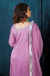 Shop_Saubhagya_Purple Silk, Net Stones, Zari, Smocking Round Neckline Embroidered Kurta Set _at_Aza_Fashions