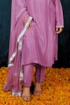 Saubhagya_Purple Silk, Net Stones, Zari, Smocking Round Neckline Embroidered Kurta Set _Online_at_Aza_Fashions