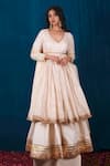 Buy_SAUBHAGYA_Off White Anarkali Banarasi Chanderi Woven Floral V Neck Skirt Set _at_Aza_Fashions