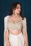 Shop_SAUBHAGYA_Off White Cape Georgette Embroidery Zari Cape Open Draped Skirt Set _Online_at_Aza_Fashions