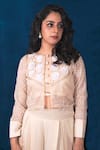 Buy_SAUBHAGYA_Off White Shirt Organza Embroidery Sequin Round Floral Peplum Pant Set _Online_at_Aza_Fashions