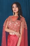 Buy_SAUBHAGYA_Pink Blouse Tulle Embroidery Floral Straight Neck With Draped Skirt _Online_at_Aza_Fashions