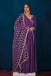 Buy_SAUBHAGYA_Purple Anarkali Opada Silk Hand Embroidery Zari V Neck With Dupatta _at_Aza_Fashions