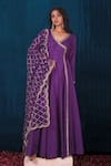 Shop_SAUBHAGYA_Purple Anarkali Opada Silk Hand Embroidery Zari V Neck With Dupatta _Online_at_Aza_Fashions