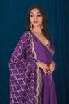 SAUBHAGYA_Purple Anarkali Opada Silk Hand Embroidery Zari V Neck With Dupatta _at_Aza_Fashions