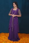 Buy_SAUBHAGYA_Purple Crepe Hand Embroidery Cutdana Cape Open Neck Skirt Set _at_Aza_Fashions