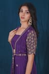 SAUBHAGYA_Purple Crepe Hand Embroidery Cutdana Cape Open Neck Skirt Set _Online_at_Aza_Fashions