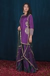 SAUBHAGYA_Purple Opada Silk Hand Embroidery Acrylic Mirror Placement Kurta Sharara Set _Online_at_Aza_Fashions