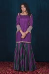 Shop_SAUBHAGYA_Purple Opada Silk Hand Embroidery Acrylic Mirror Placement Kurta Sharara Set _Online_at_Aza_Fashions