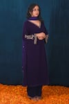 Shop_SAUBHAGYA_Purple Velvet Hand Embroidery Dabka V Neck Placement Kurta Pant Set _at_Aza_Fashions