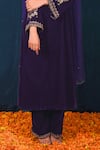 SAUBHAGYA_Purple Velvet Hand Embroidery Dabka V Neck Placement Kurta Pant Set _Online_at_Aza_Fashions