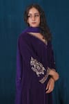 Buy_SAUBHAGYA_Purple Velvet Hand Embroidery Dabka V Neck Placement Kurta Pant Set _Online_at_Aza_Fashions