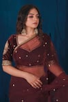 SAUBHAGYA_Red Blouse Silk Velvet Embroidery Dabka Paan Neck Butti Saree With _at_Aza_Fashions