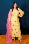 Buy_SAUBHAGYA_Yellow Chanderi Silk Embroidery Floral Notched Neck Kurta Pant Set _at_Aza_Fashions