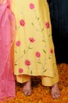 Buy_SAUBHAGYA_Yellow Chanderi Silk Embroidery Floral Notched Neck Kurta Pant Set _Online_at_Aza_Fashions