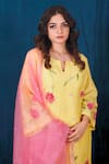 Shop_SAUBHAGYA_Yellow Chanderi Silk Embroidery Floral Notched Neck Kurta Pant Set _Online_at_Aza_Fashions