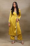 Buy_SAUBHAGYA_Yellow Heavy Modal Satin Placement Embellished Swarovski Stone Kurta With Pant _at_Aza_Fashions