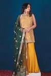 Buy_SAUBHAGYA_Yellow Kurta Opada Silk Embroidery Zari Round Neck Hand Sharara Set _at_Aza_Fashions