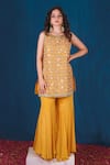 Buy_SAUBHAGYA_Yellow Kurta Opada Silk Embroidery Zari Round Neck Hand Sharara Set _Online_at_Aza_Fashions