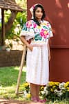 PRACHI KAMAT_White Cotton Linen Printed Portuguese Folk Motif Round Top And Skirt _at_Aza_Fashions