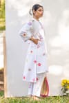 PRACHI KAMAT_White Cotton Linen Printed Portuguese Folk Asymmetric Straight Kurta With Pant _Online_at_Aza_Fashions