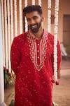 LASHKARAA_Red Silk Embroidered Zari Tonal Floral Kurta Set_Online_at_Aza_Fashions