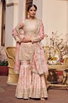 Buy_LASHKARAA_Pink Silk Embroidery Zari Round Neck Floral Sequin Kurta Sharara Set_at_Aza_Fashions