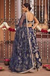 Shop_LASHKARAA_Blue Silk Embroidery Floral V Neck Flower Vine Lehenga Set_at_Aza_Fashions