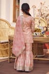 Shop_LASHKARAA_Peach Silk Printed Floral Embroidered Kurta Gharara Set_at_Aza_Fashions