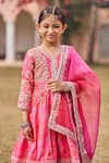 Shop_LASHKARAA_Pink Silk Embroidery Floral Anarkali Pant Set_Online_at_Aza_Fashions
