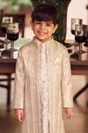 LASHKARAA_Pink Silk Embroidery Stripe Sherwani And Kurta Set _Online_at_Aza_Fashions