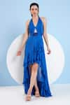 Buy_Mandira Wirk_Blue Chiffon Embellished Sequin Halter Cut-out High-low Dress _at_Aza_Fashions