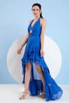 Mandira Wirk_Blue Chiffon Embellished Sequin Halter Cut-out High-low Dress _at_Aza_Fashions