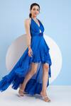 Buy_Mandira Wirk_Blue Chiffon Embellished Sequin Halter Cut-out High-low Dress 