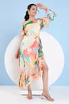 Mandira Wirk Resort_Multi Color Chiffon Printed Tropical Floral One Shoulder Asymmetric Dress _Online_at_Aza_Fashions