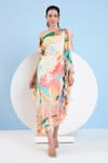 Buy_Mandira Wirk Resort_Multi Color Chiffon Printed Tropical Floral One Shoulder Asymmetric Dress _Online_at_Aza_Fashions