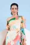 Shop_Mandira Wirk_Multi Color Chiffon Printed Tropical Floral One Shoulder Asymmetric Dress _Online_at_Aza_Fashions